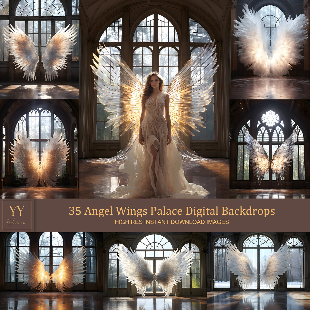 35 Angel Wings Palace Digital Backdrops Sets for Maternity Photography Fine Arts Wedding Studio Photoshop