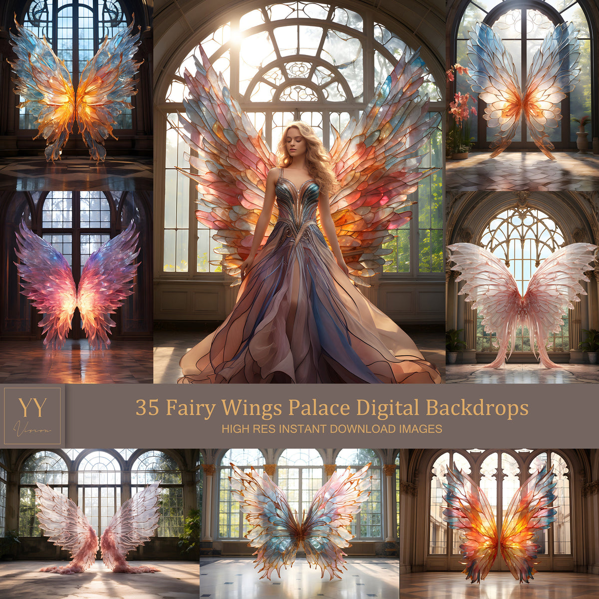 35 ensembles de décors numériques Fairy Wings Palace pour la photographie de maternité Beaux-Arts Mariage Studio Photoshop Background