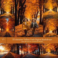 35 ensembles de décors numériques de chemin jaune d'automne pour la photographie de mariage, de maternité, d'anniversaire, de beaux-arts, de studio, de superposition Photoshop