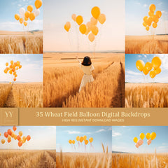 35 Ballon im Weizenfeld digitale Hintergründe Sets für Hochzeit Mutterschaft Geburtstag Fotografie Fine Arts Studio Photoshop Overlay