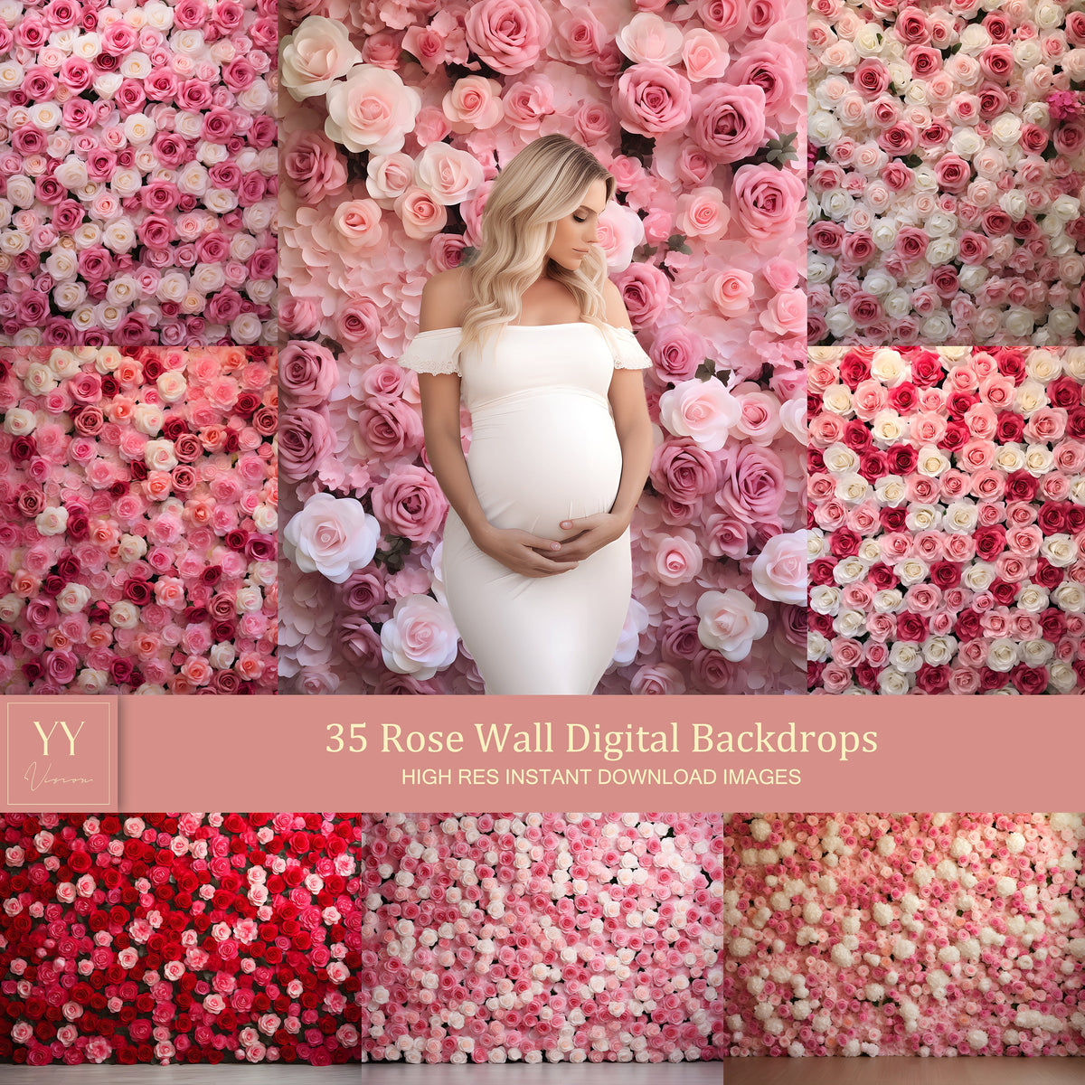 35 Rose Wall Digital Backdrops Sets for Wedding Maternity Photography Fine Arts Studio Photoshop