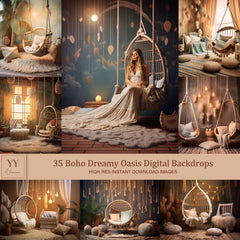 35 Boho Dreamy Digital Backdrops Sets for Newborn Maternity Studio Photography Indoor Photography Digital Backdrops JPG Photoshop Overlays