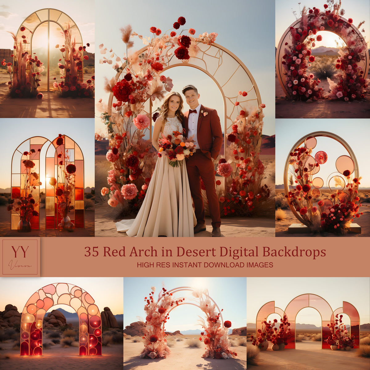 35 Red Arch in Desert Arch Digital Backdrops Sets for Wedding Maternity Valentine Photography Fine Arts Studio Background