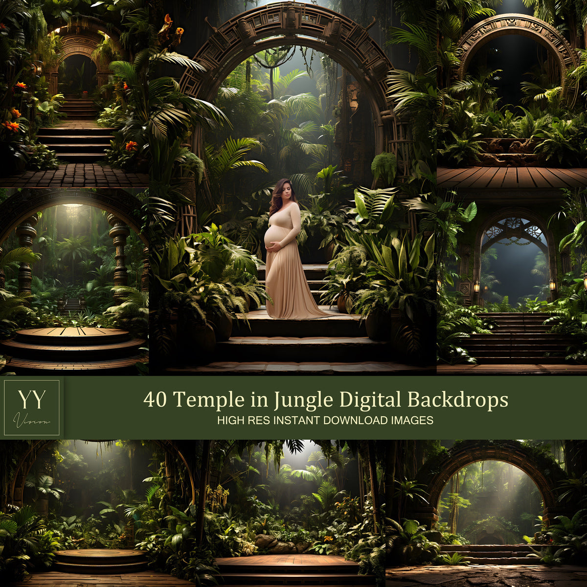 40 Tempel im Dschungel Digitale Hintergründe Sets für Schwangerschaft Abenteuer Fotografie Fine Arts Studio Photoshop Hintergrund