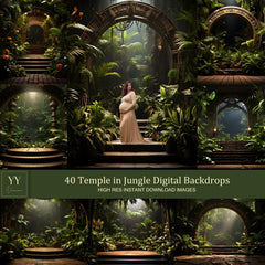 40 ensembles de décors numériques Temple dans la jungle pour la photographie d'aventure de maternité Studio des beaux-arts Arrière-plan Photoshop