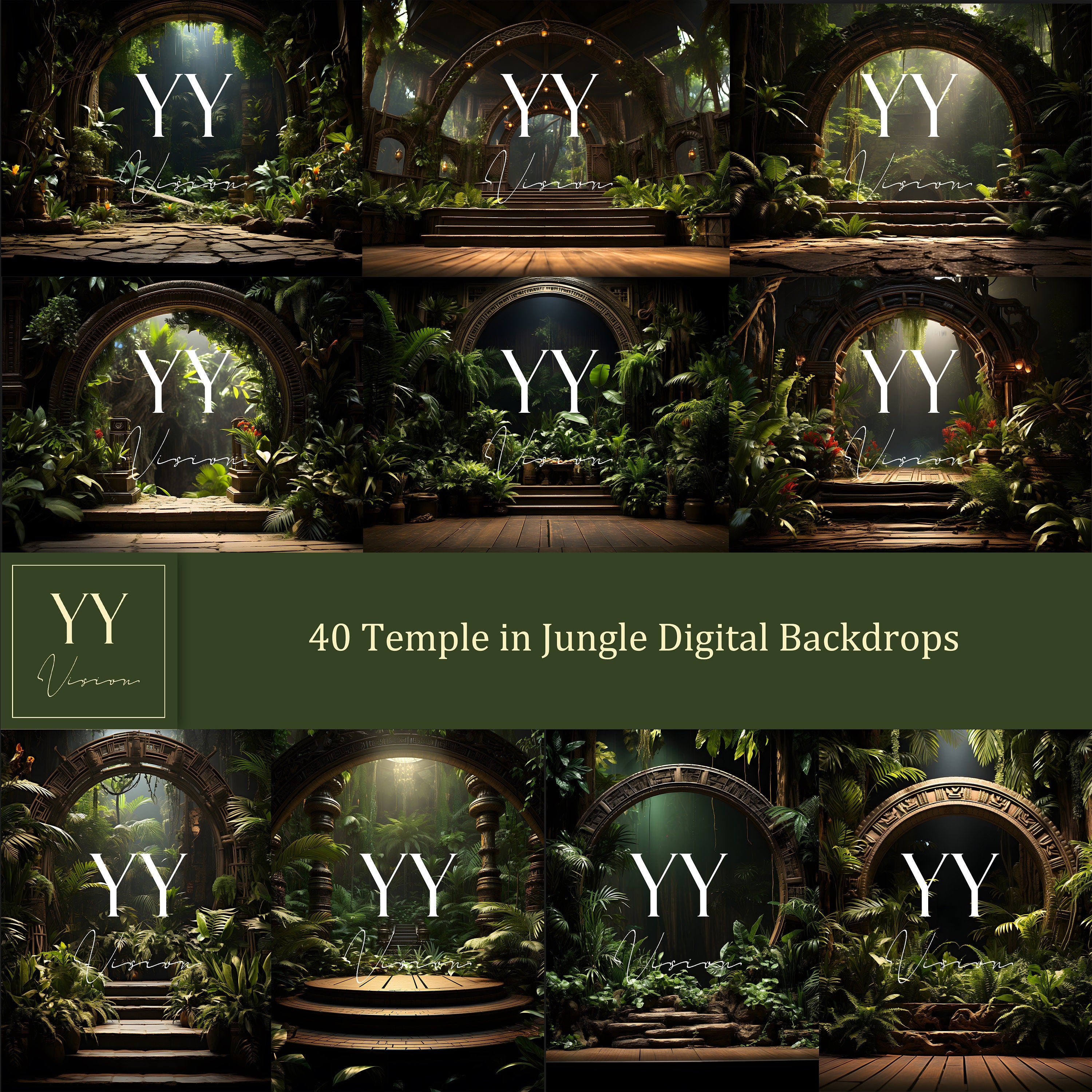 40 Tempel im Dschungel Digitale Hintergründe Sets für Schwangerschaft Abenteuer Fotografie Fine Arts Studio Photoshop Hintergrund