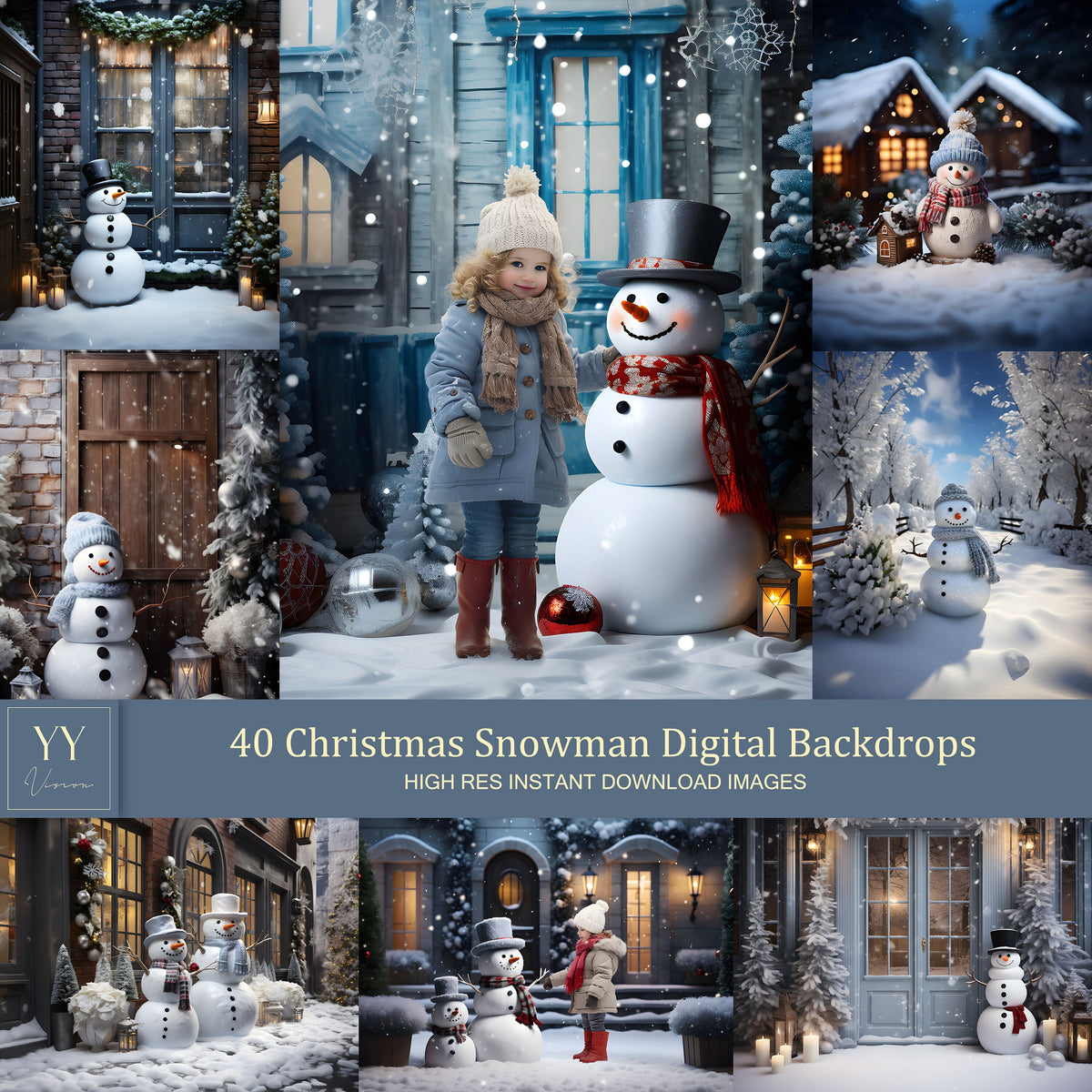 40 Weihnachts-Schneemann-Digital-Hintergründe-Sets für Feiertags-Weihnachts-Winter-Fotografie Fine Arts Studio Photoshop-Hintergrund