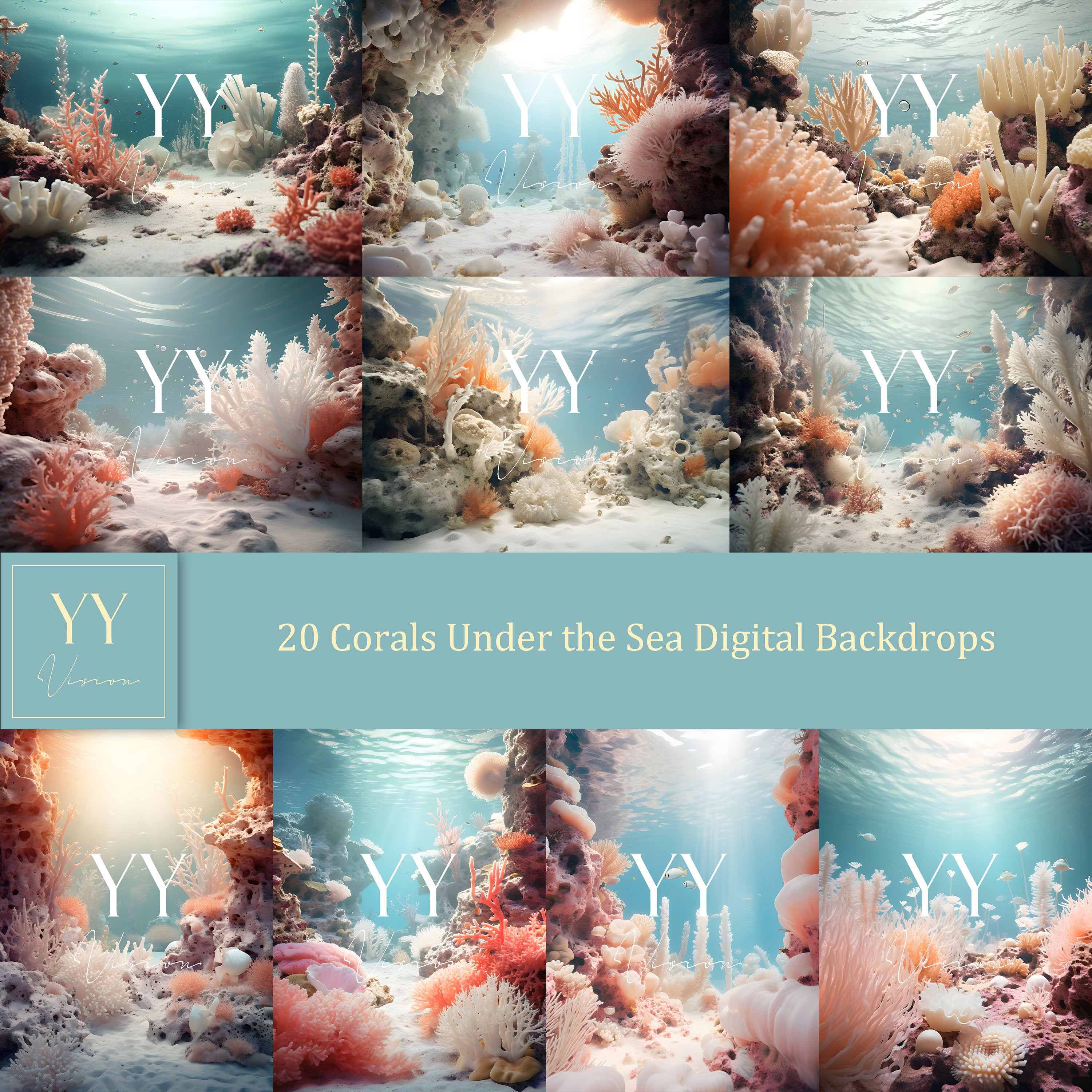 20 Landscape Corals Under the Sea Digital Backdrops Sets for Kids Adventure Photography Fine Arts Studio Photoshop Background