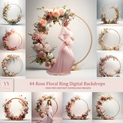 44 ensembles de toiles de fond numériques à anneaux floraux roses pour la photographie de maternité de mariage toile de fond numérique arrière-plan Photoshop