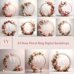 44 ensembles de toiles de fond numériques à anneaux floraux roses pour la photographie de maternité de mariage toile de fond numérique arrière-plan Photoshop