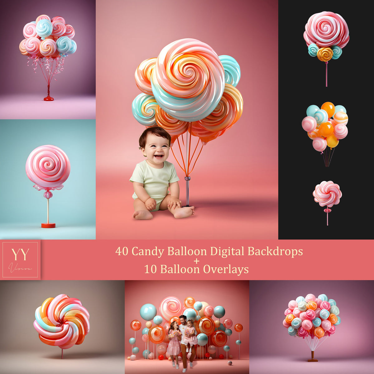 50 Halloween Candy Balloon Digitale Hintergründe Sets für Urlaub Baby Fotografie Fine Arts Studio Photoshop Hintergrund Overlays