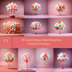 50 Halloween Candy Balloon Digital Backdrops Sets for Holiday Baby Photography Fine Arts Studio Photoshop Background Overlays