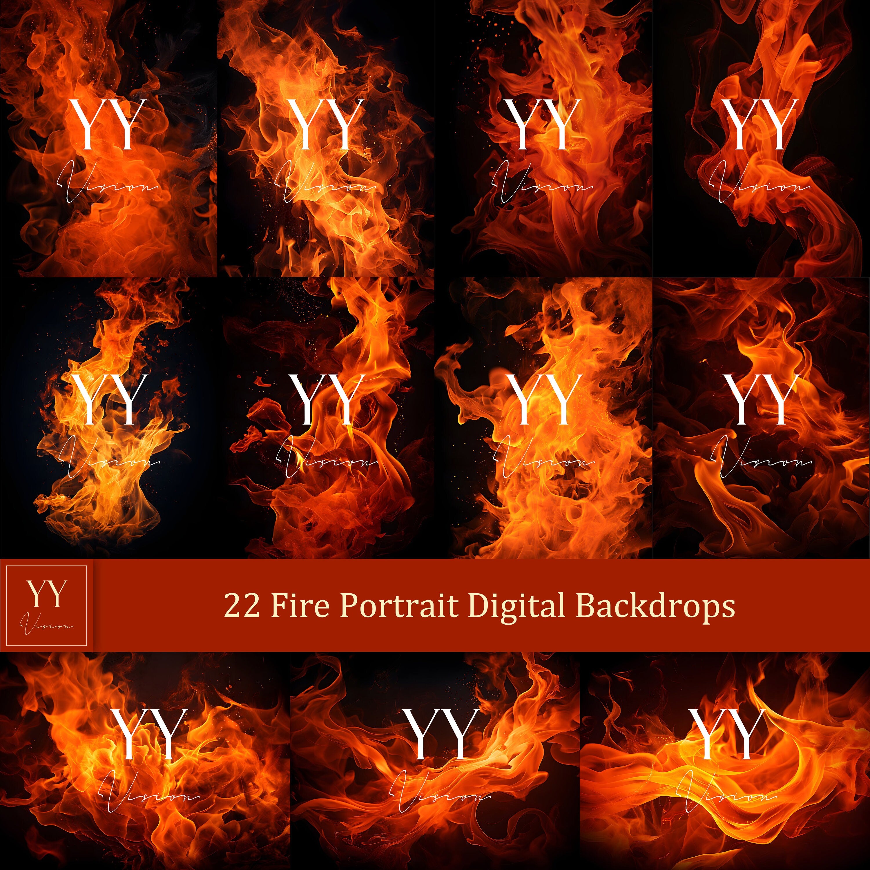 22 Fire Portrait Background Digital Backdrops Sets for Sports School Photography Fine Arts Texture Studio Photoshop