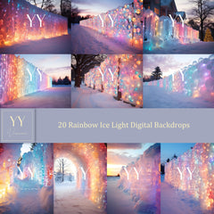 20 Rainbow Ice Christmas Lights Digital Backdrops Sets for Wedding Holiday Photography Fine Arts Studio Background