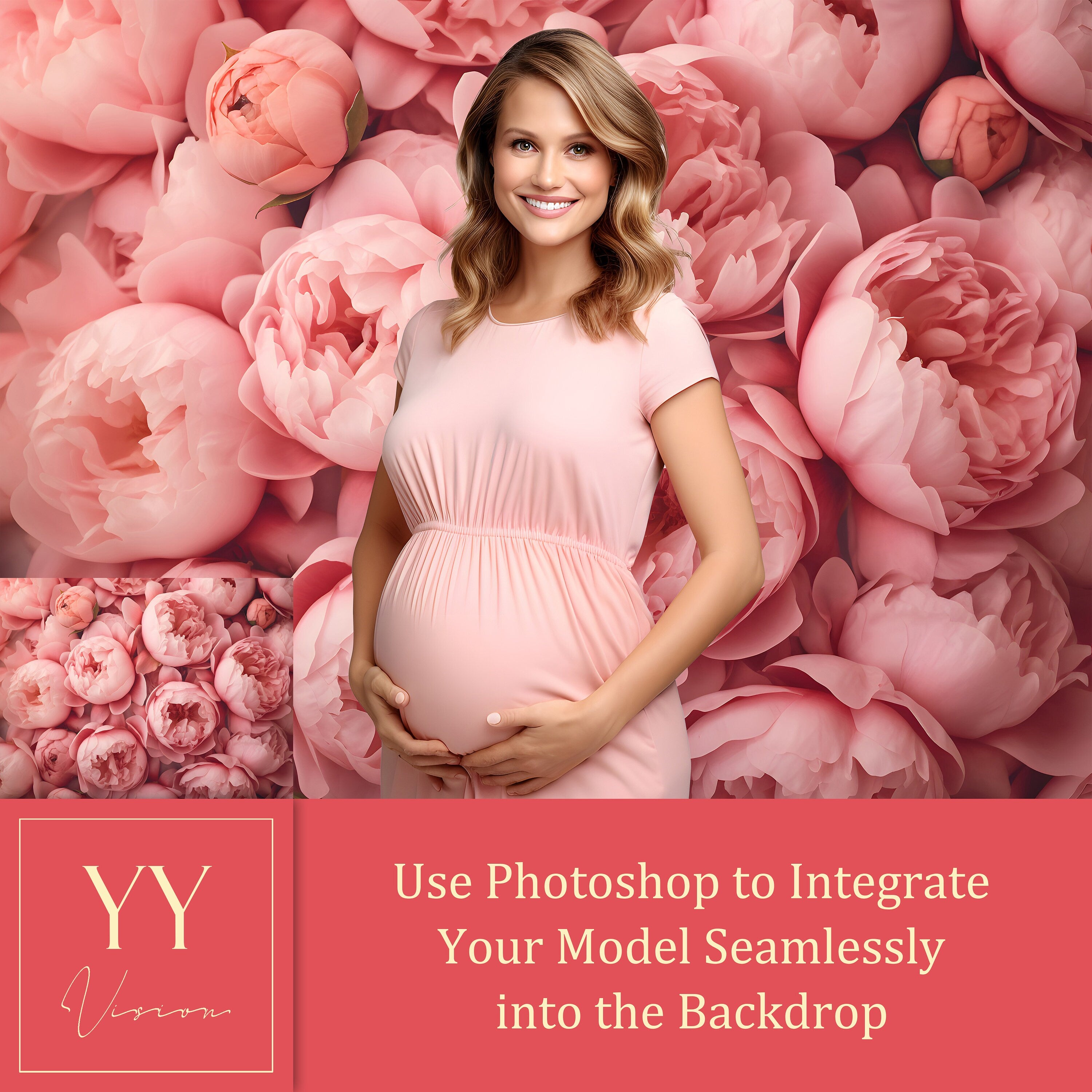 22 Pink Peony Flowers Digital Backdrops Sets for Wedding Maternity Photography Floral Photoshop Background