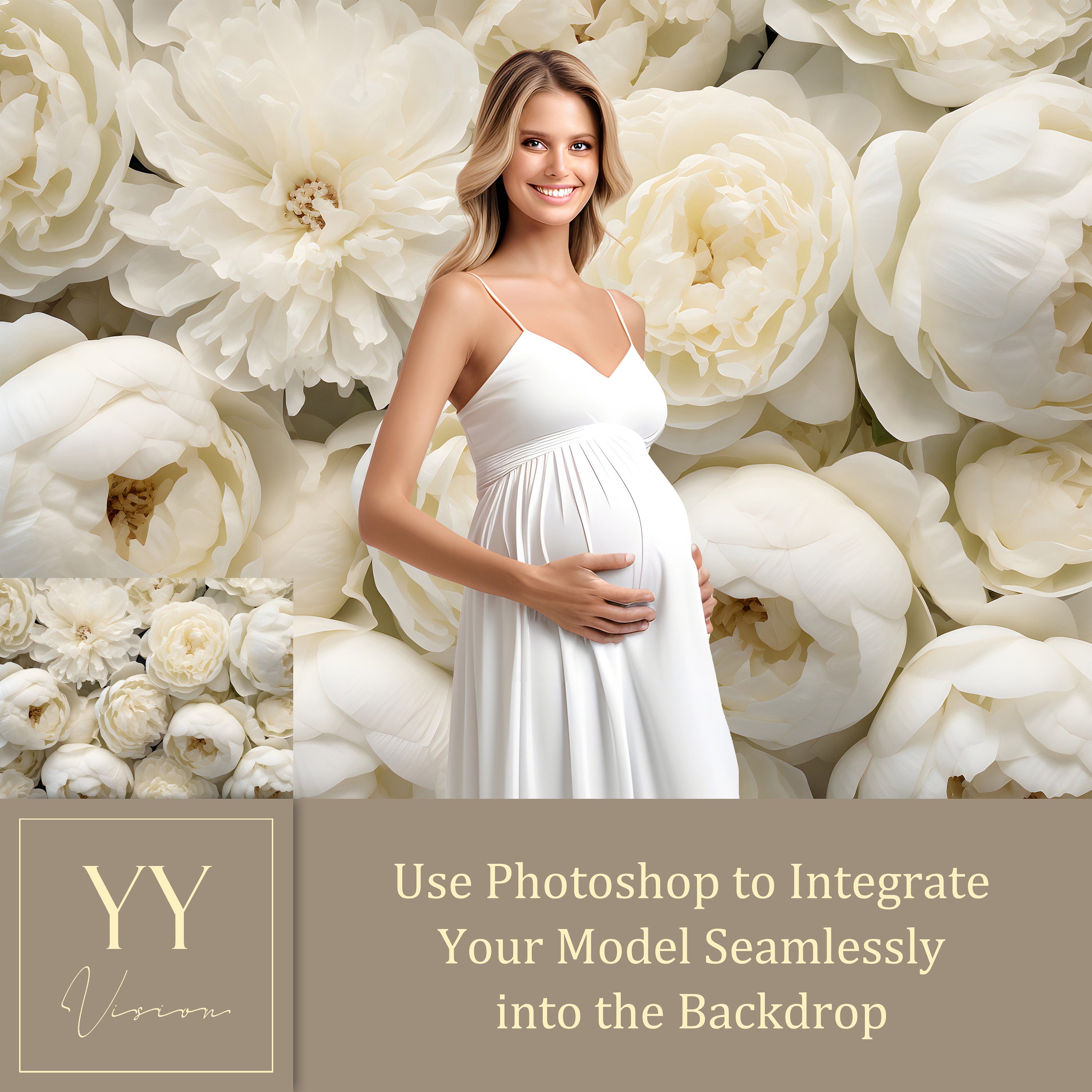 22 weiße Pfingstrose Blumen digitale Hintergründe Sets für Hochzeit Schwangerschaft Fotografie Floral Photoshop Hintergrund