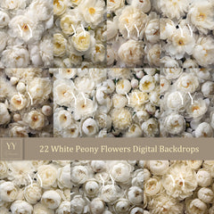 22 ensembles de décors numériques de fleurs de pivoine blanche pour la photographie de maternité de mariage arrière-plan Photoshop floral