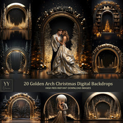 40 Golden Arch &amp; Weihnachtsbäume digitale Hintergründe Sets für Hochzeit Mutterschaft Valentinstag Fotografie Fine Arts Studio Hintergrund