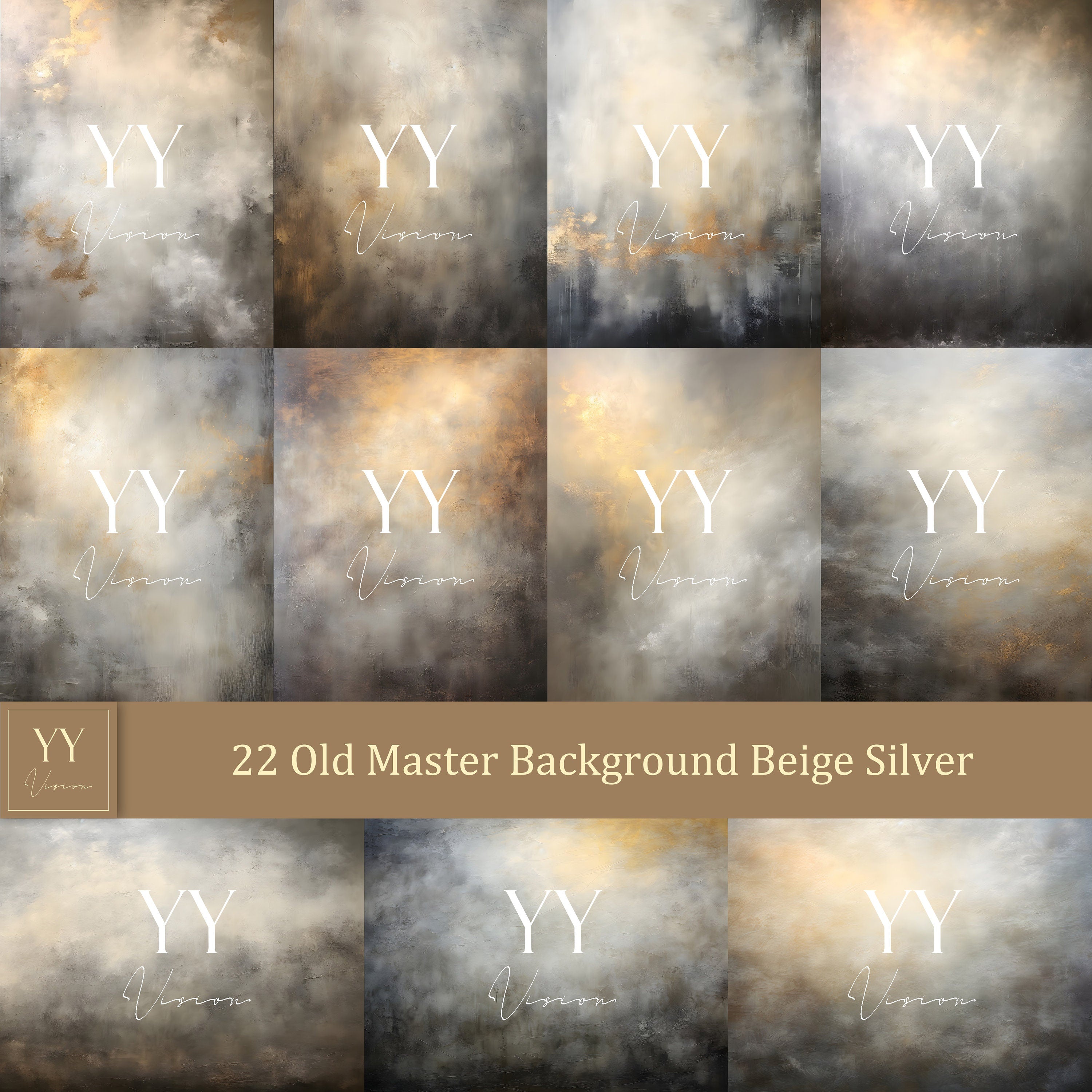 22 Old Master Portrait Background Beige Silver Digital Backdrops Sets for Maternity Graduation Photography Fine Arts Texture Photoshop