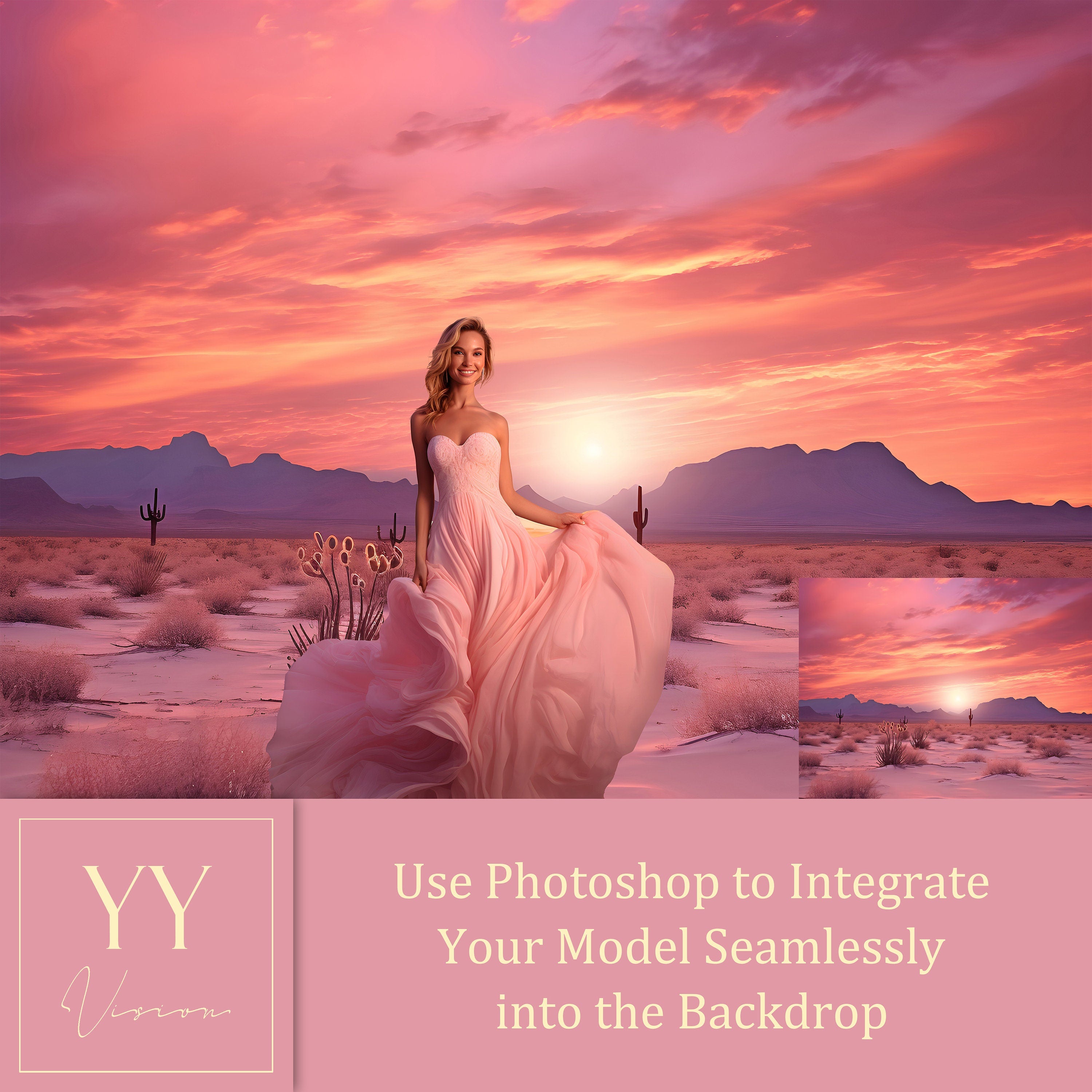 40 Sunrise in Desert Digital Backdrops Sets for Wedding Maternity Valentine Photography Fine Arts Studio Background