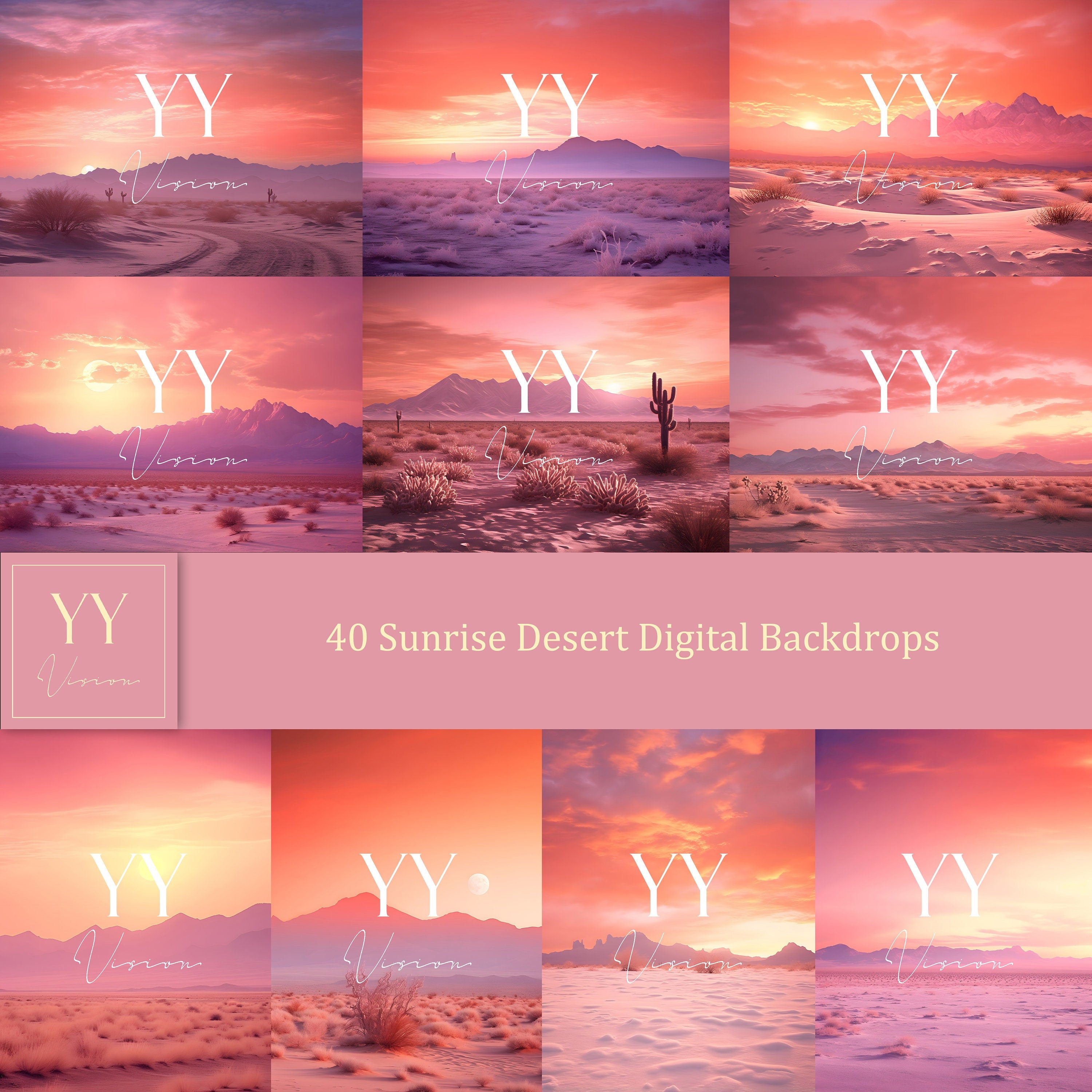 40 Sunrise in Desert Digital Backdrops Sets for Wedding Maternity Valentine Photography Fine Arts Studio Background