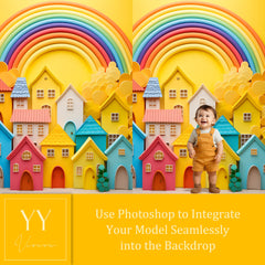 30 ensembles de décors numériques Kidcore House Rainbow Cloud pour Baby Cake Smash Photographie de maternité Beaux-Arts Studio Photoshop Background