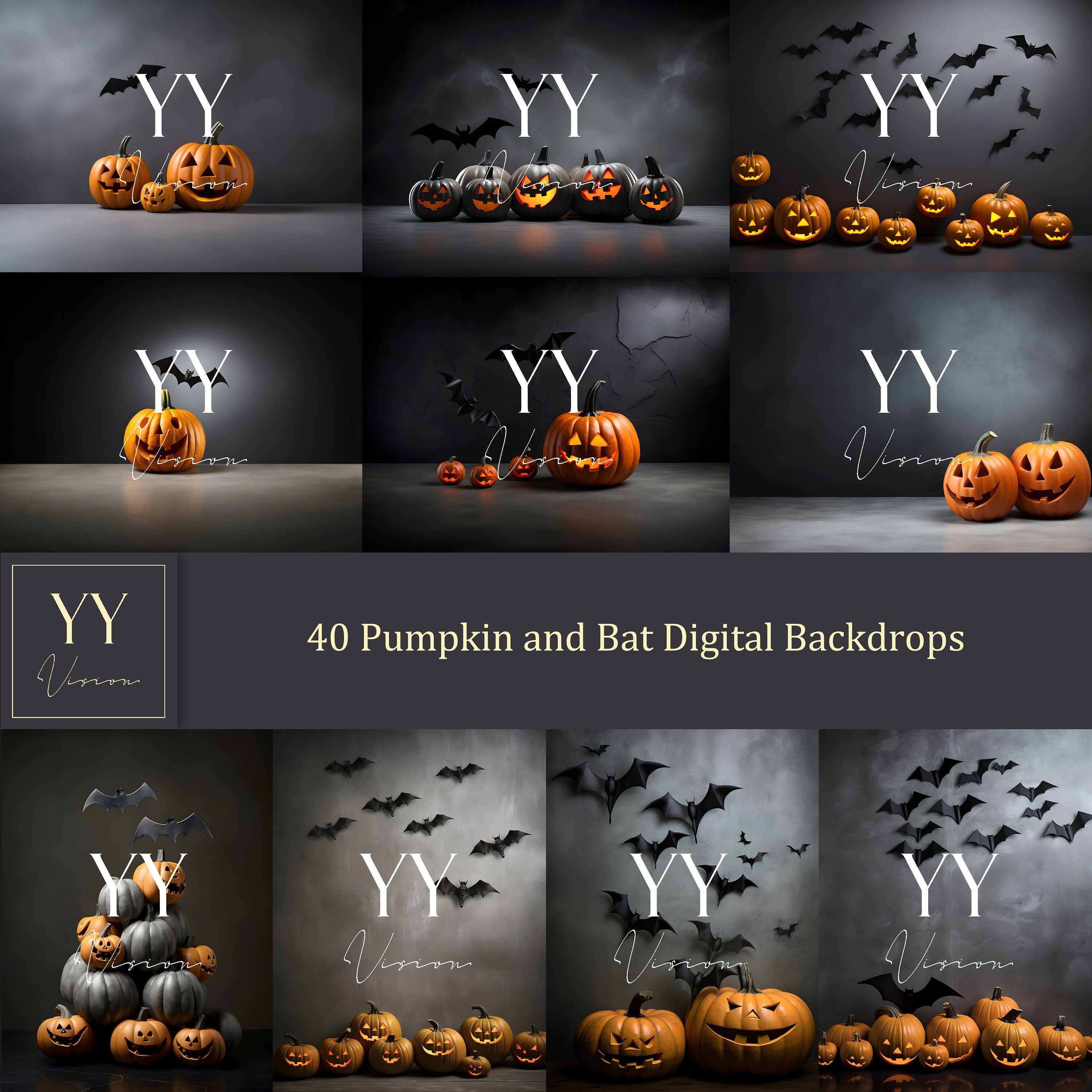 40 Halloween Kürbis und Fledermaus digitale Hintergründe Sets für Urlaub Kinder Fotografie Fine Arts Studio Photoshop Hintergrund