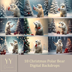 18 ensembles de décors numériques d'arbre de Noël d'ours polaire pour la photographie de cadeau de Noël en famille Studio d'art Beaux-Arts Photoshop Background