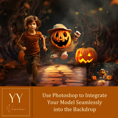 20 Halloween Pumpkin Monster Digital Backdrops Sets for Holiday Seasonal Photography Fine Arts Studio Photoshop Background