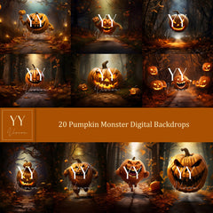 20 Halloween Pumpkin Monster Digital Backdrops Sets for Holiday Seasonal Photography Fine Arts Studio Photoshop Background