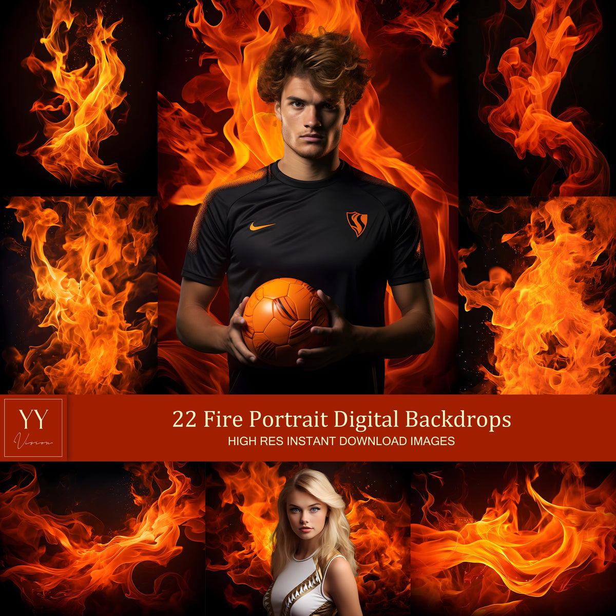 22 Fire Portrait Background Digital Backdrops Sets for Sports School Photography Fine Arts Texture Studio Photoshop