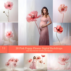 20 ensembles de décors numériques de fleurs de pavot roses en studio pour la photographie florale de mariage de maternité Beaux-Arts Studio Photoshop Background