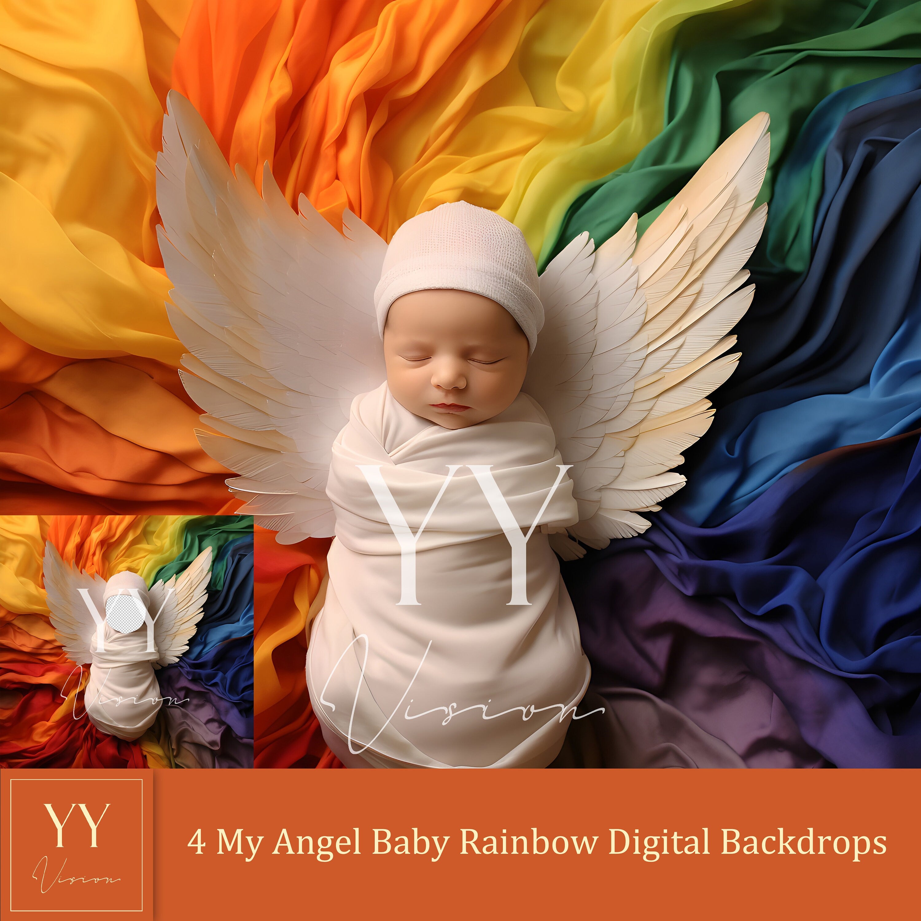 4 My Angel Baby Rainbow Digital Backdrops Sets for Newborn Baby Photography Fine Arts Studio Photoshop Background Poppet Face Insert