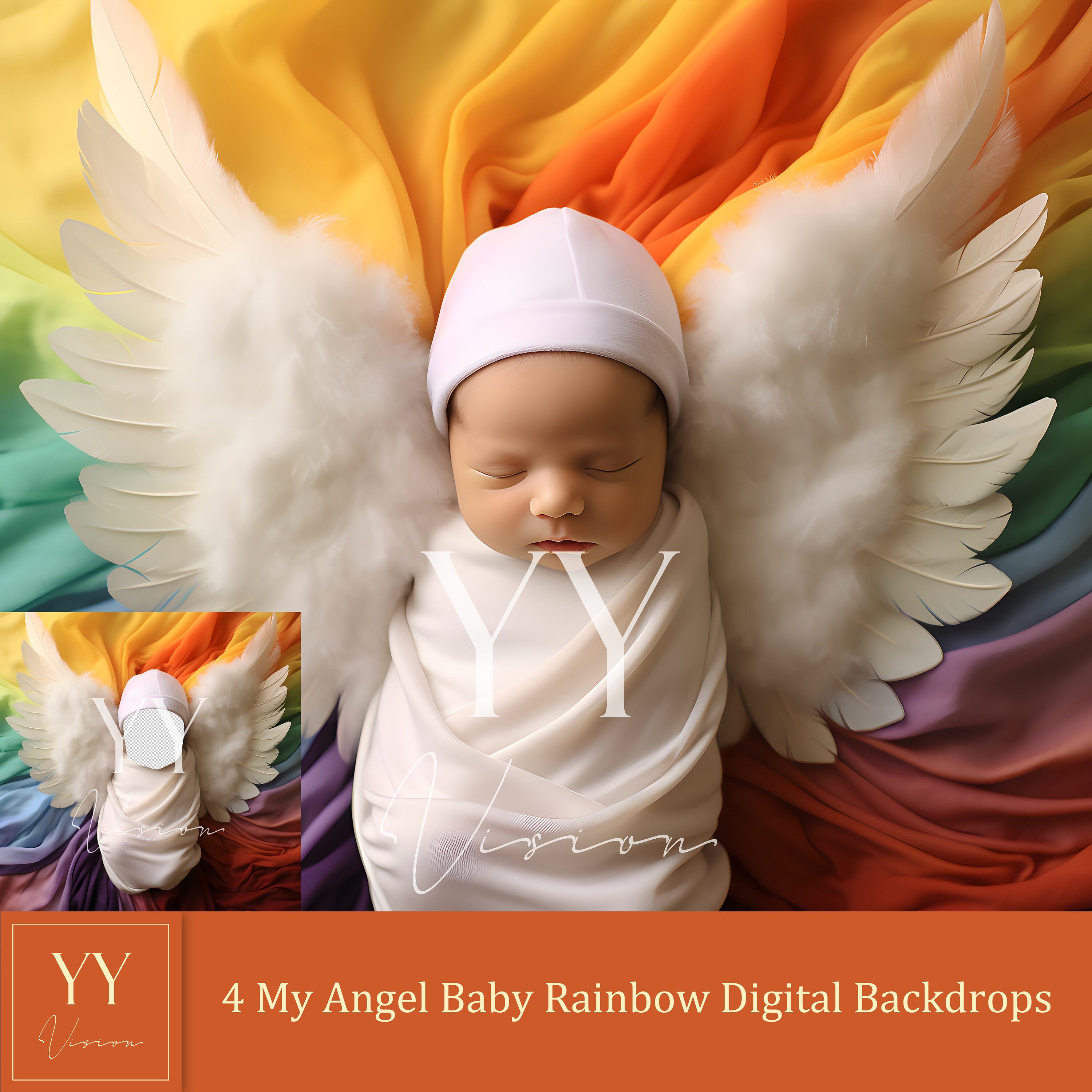 4 My Angel Baby Rainbow Digital Backdrops Sets for Newborn Baby Photography Fine Arts Studio Photoshop Background Poppet Face Insert