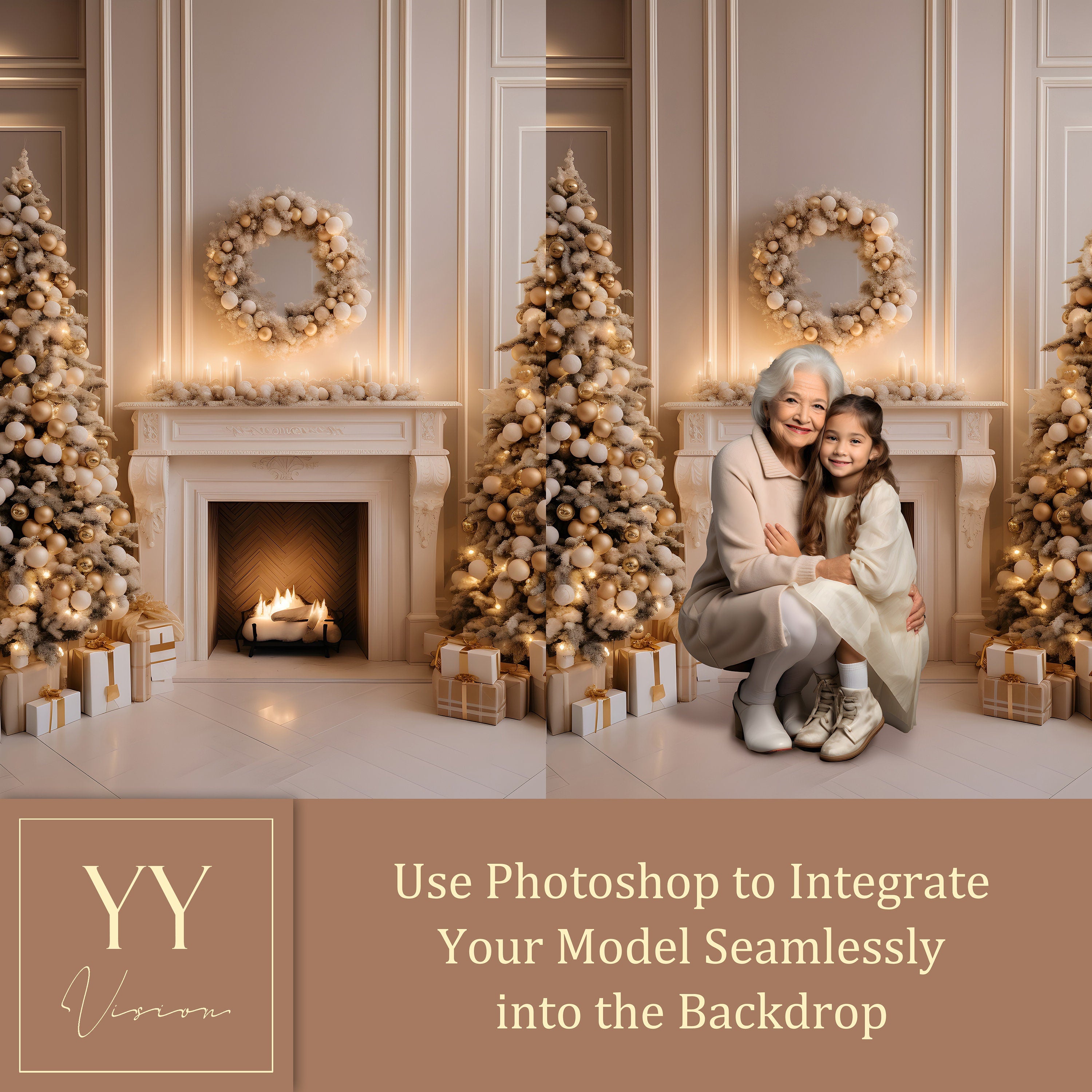 30 weiße Weihnachtsbaum &amp; Kamin digitale Hintergründe Sets für Weihnachten Urlaub Fotografie Fine Arts Studio Hintergrund