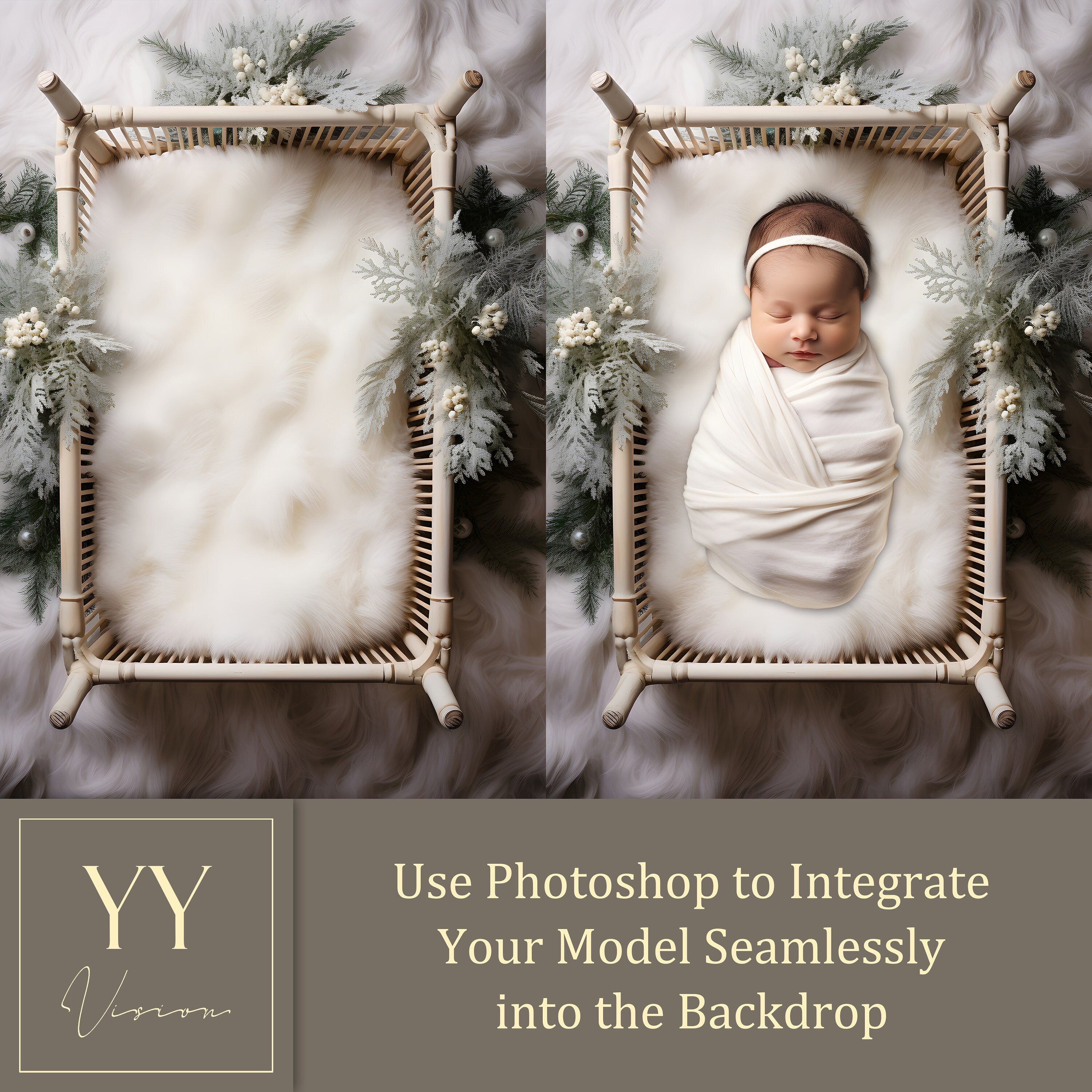 30 Christmas Newborn Baby Cradle Digital Backdrops Sets for Wedding Holiday Photography Fine Arts Studio Background