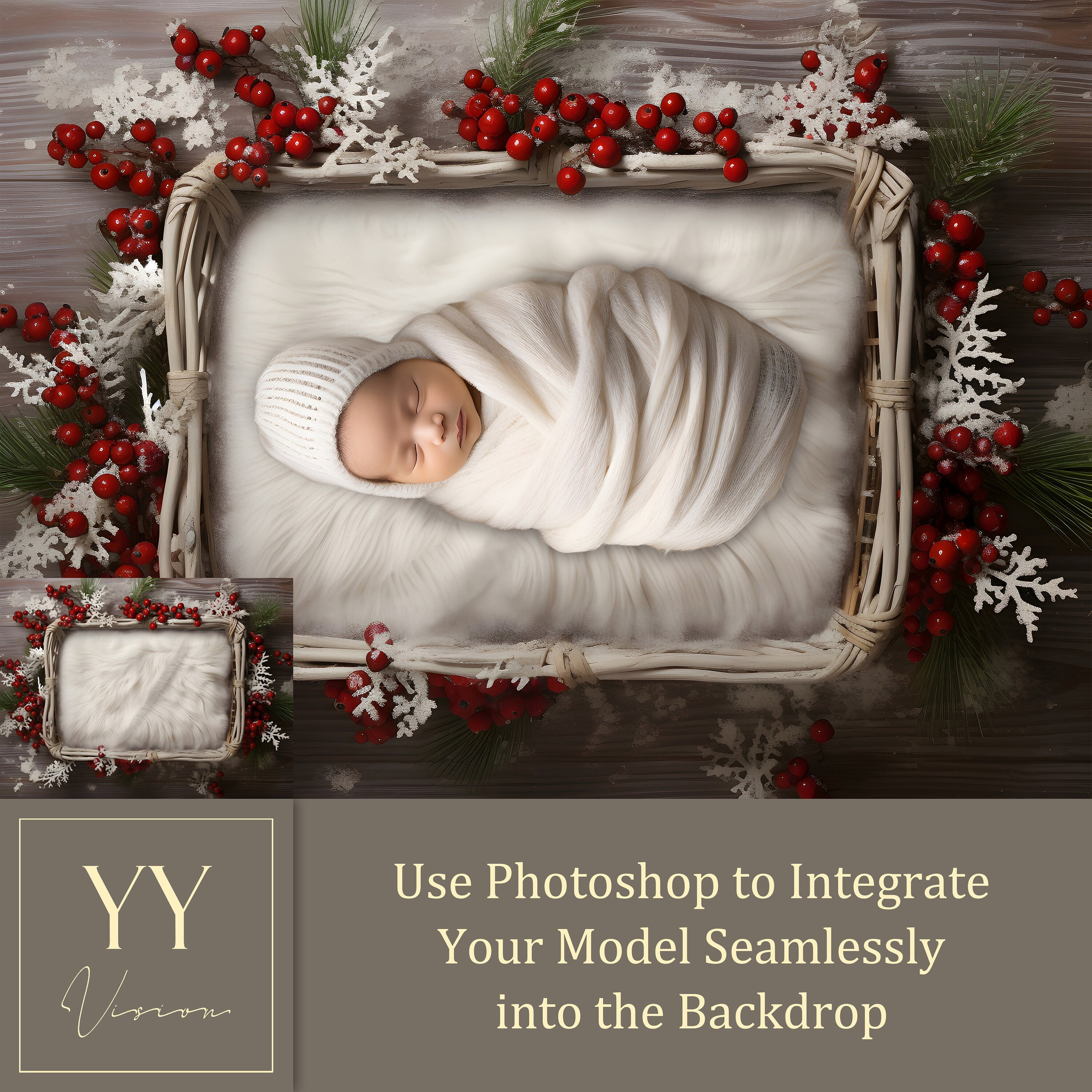 30 Christmas Newborn Baby Cradle Digital Backdrops Sets for Wedding Holiday Photography Fine Arts Studio Background