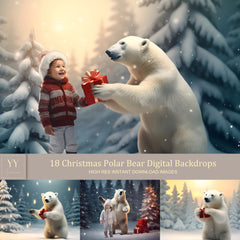 18 Polar Bear Christmas Tree Digital Backdrops Sets for Family Christmas gift Photography Fine Arts Studio Photoshop Background