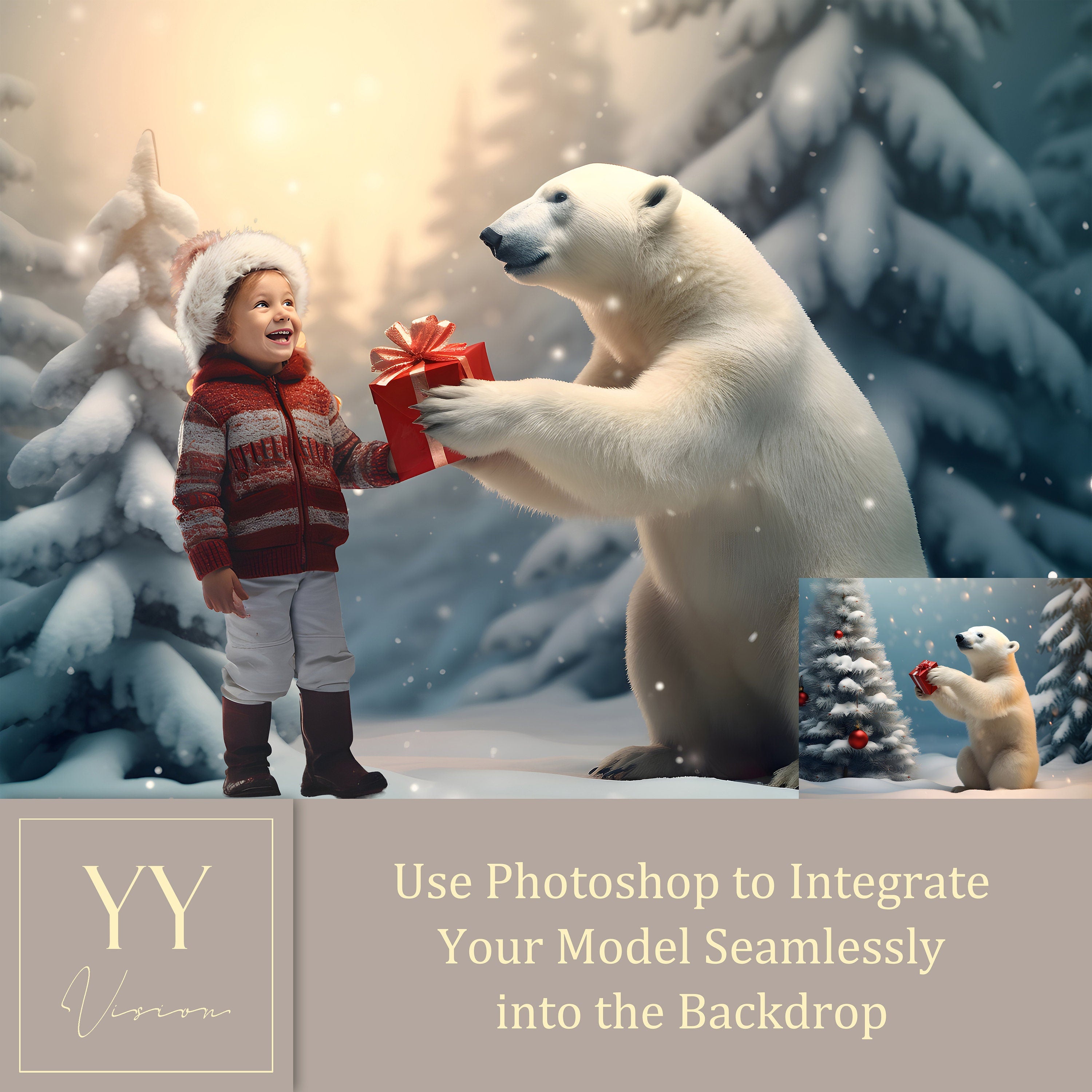 18 Eisbär Weihnachtsbaum Digitale Hintergründe Sets für Familie Weihnachtsgeschenk Fotografie Fine Arts Studio Photoshop Hintergrund