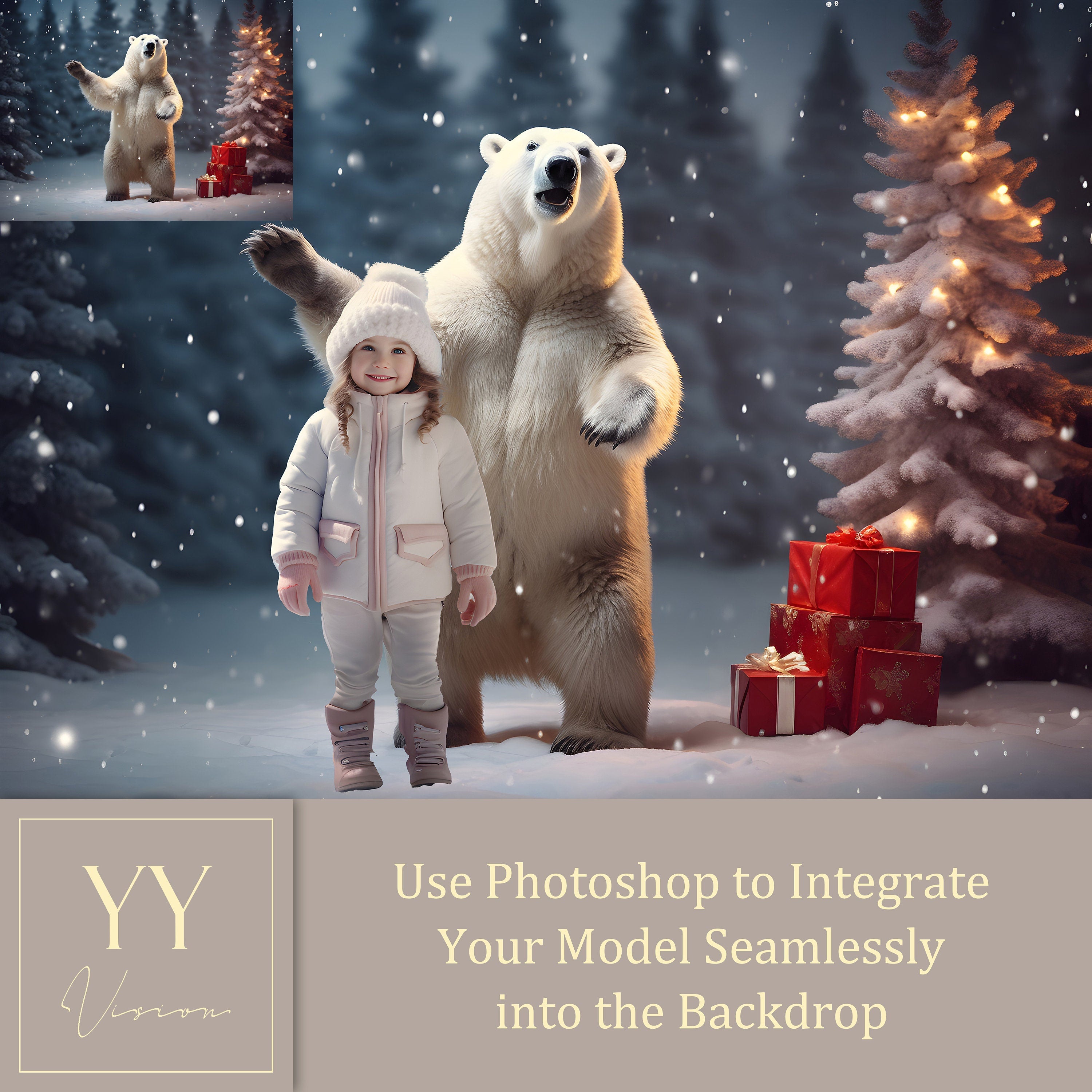 18 Polar Bear Christmas Tree Digital Backdrops Sets for Family Christmas gift Photography Fine Arts Studio Photoshop Background