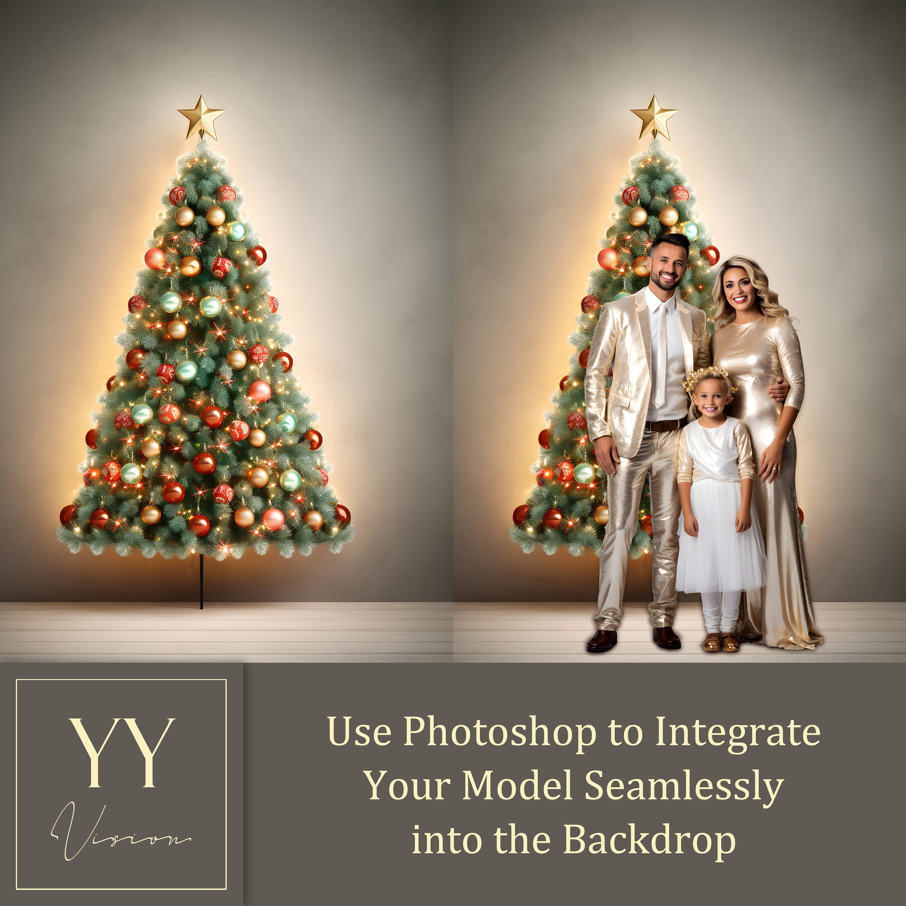 20 Christmas Tree with Lights Digital Backdrops Sets for Christmas Holiday Photography Fine Arts Studio Background