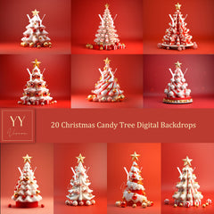 20 Weihnachts-Süßigkeiten-Baum-rote digitale Hintergründe-Sets für Weihnachtsferien-Fotografie Fine Arts Studio-Hintergrund