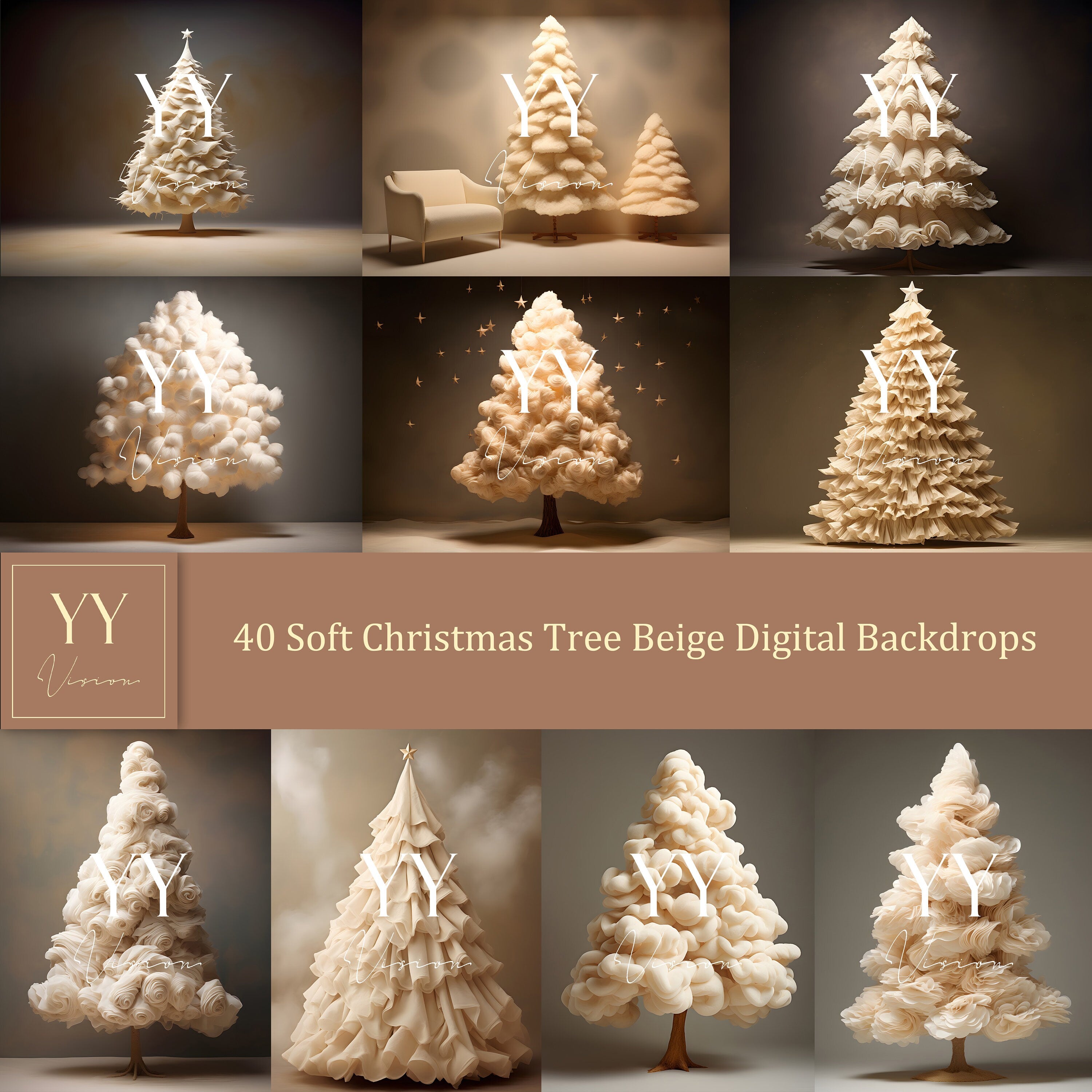 40 weiche Weihnachtsbaum Beige digitale Hintergründe Sets für Weihnachten Urlaub Fotografie Fine Arts Studio Hintergrund