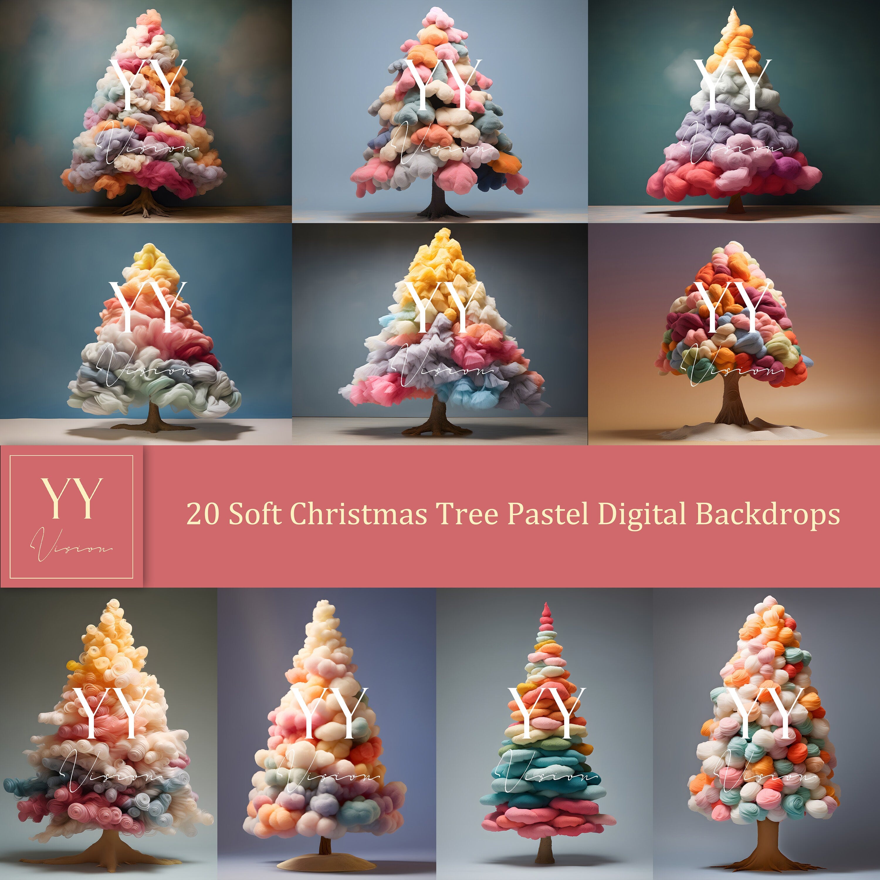 20 weiche Weihnachtsbaum Pastell digitale Hintergründe Sets für Weihnachten Urlaub Fotografie Fine Arts Studio Hintergrund