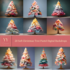 20 Soft Christmas Tree Pastel Digital Backdrops Sets for Christmas Holiday Photography Fine Arts Studio Background