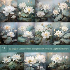 22 arrière-plans de portrait de lotus élégants ensembles de toiles de fond numériques bleu marine et or pour la photographie de maternité Texture des beaux-arts Photoshop