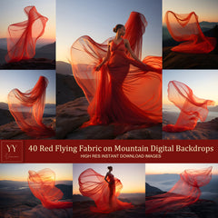 40 Red Flying Silk Fabric on Mountain Digital Backdrops Sets for Maternity Photography Fine Arts Wedding Photoshop Background