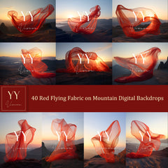 40 rote fliegende Seidenstoffe auf Berg digitale Hintergründe Sets für Schwangerschaftsfotografie Fine Arts Hochzeit Photoshop Hintergrund