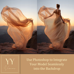 40 Beige Flying Silk Fabric on Mountain Digital Backdrops Sets for Maternity Photography Fine Arts Wedding Studio Photoshop Background