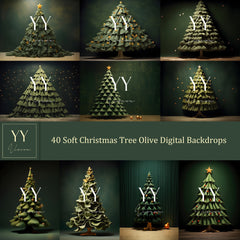 40 Soft Christmas Tree Olive Green Digital Backdrops Sets for Christmas Holiday Photography Fine Arts Studio Background